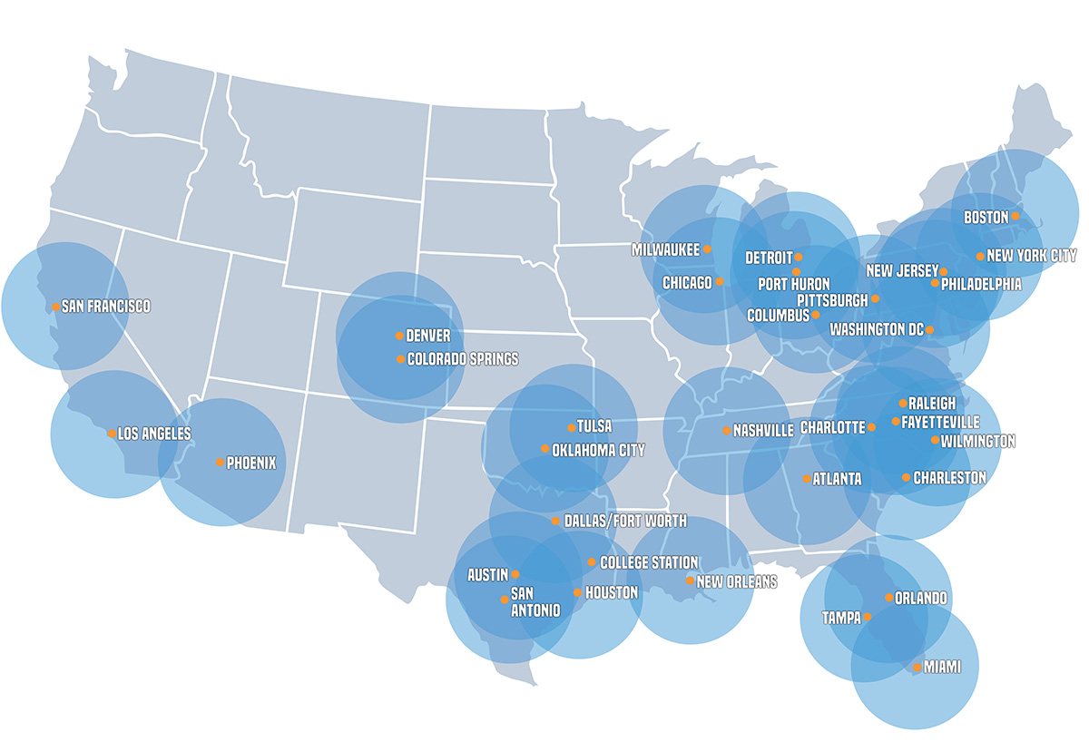 Map of the BMS Cat locations across United States