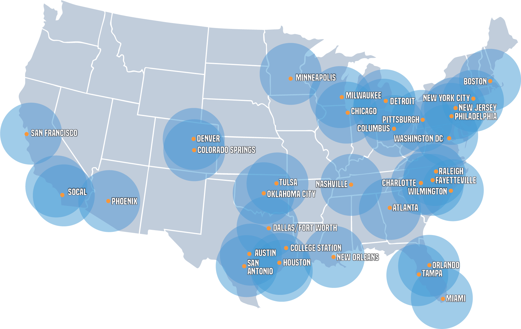 Map of the BMS Cat locations across United States
