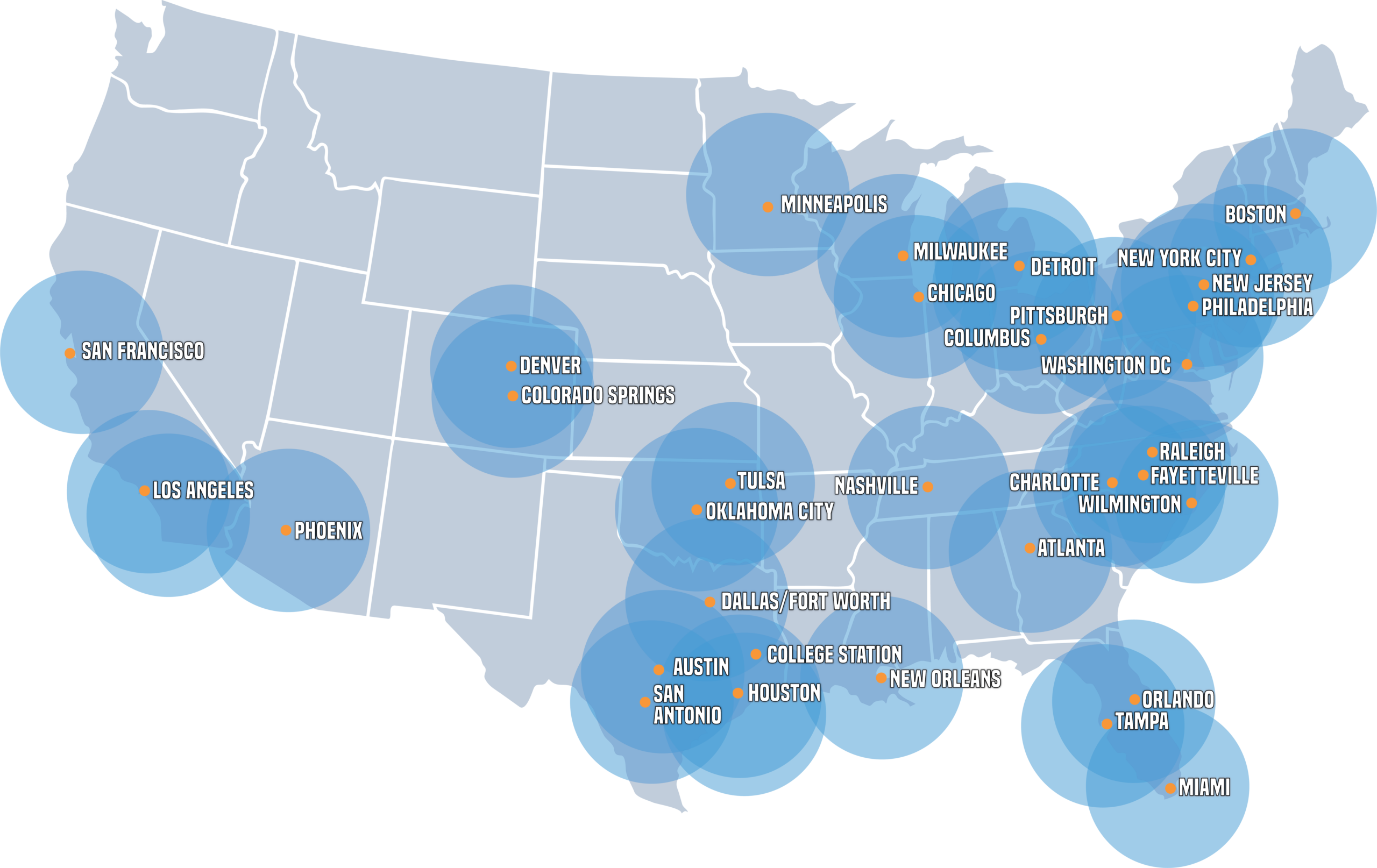 BMS CAT nationwide service locations across the United States, providing commercial and residential disaster restoration and recovery services.