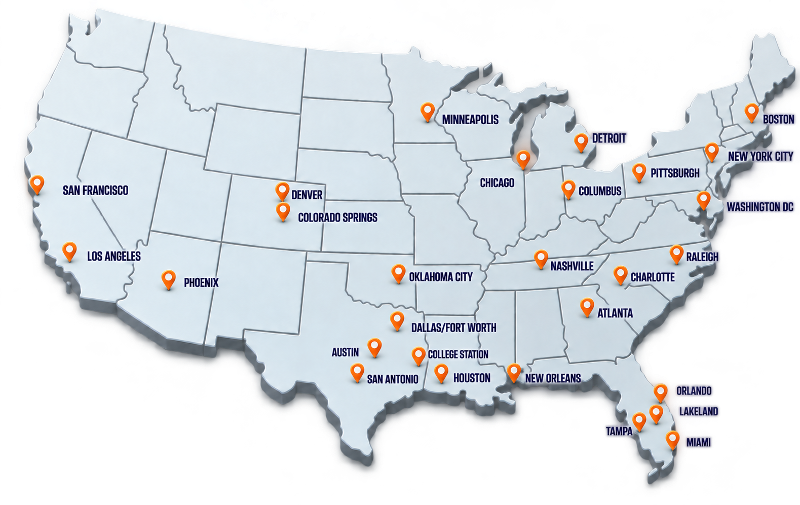 Map of BMS CAT restoration locations across the United States, with city names and branch location pins.